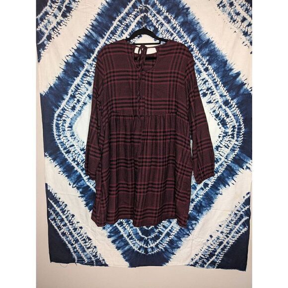 Wild Fable Red Plaid Babydoll Dress Small - Picture 8 of 10